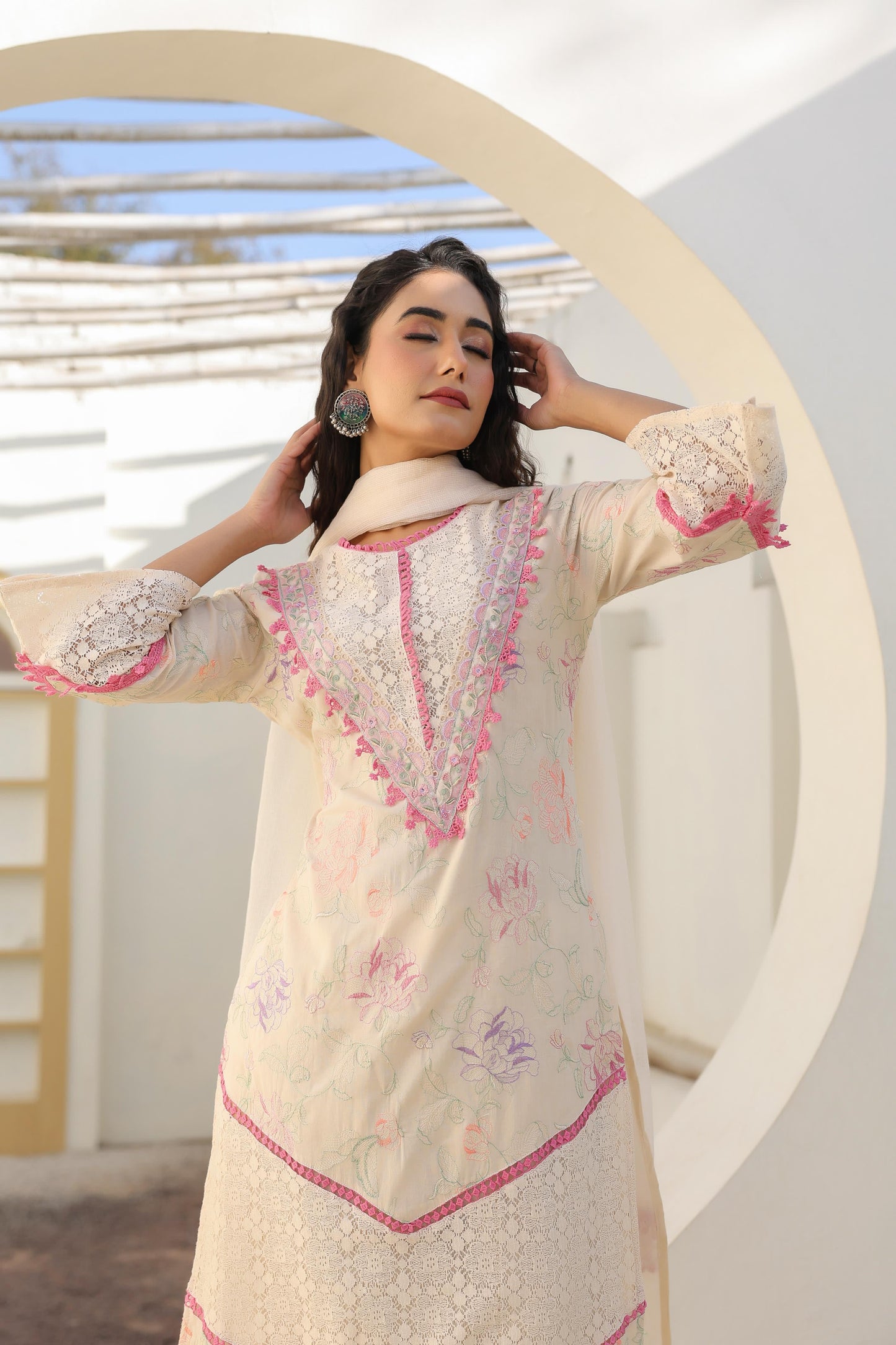 cotton net karachi style kurta pant duppata set