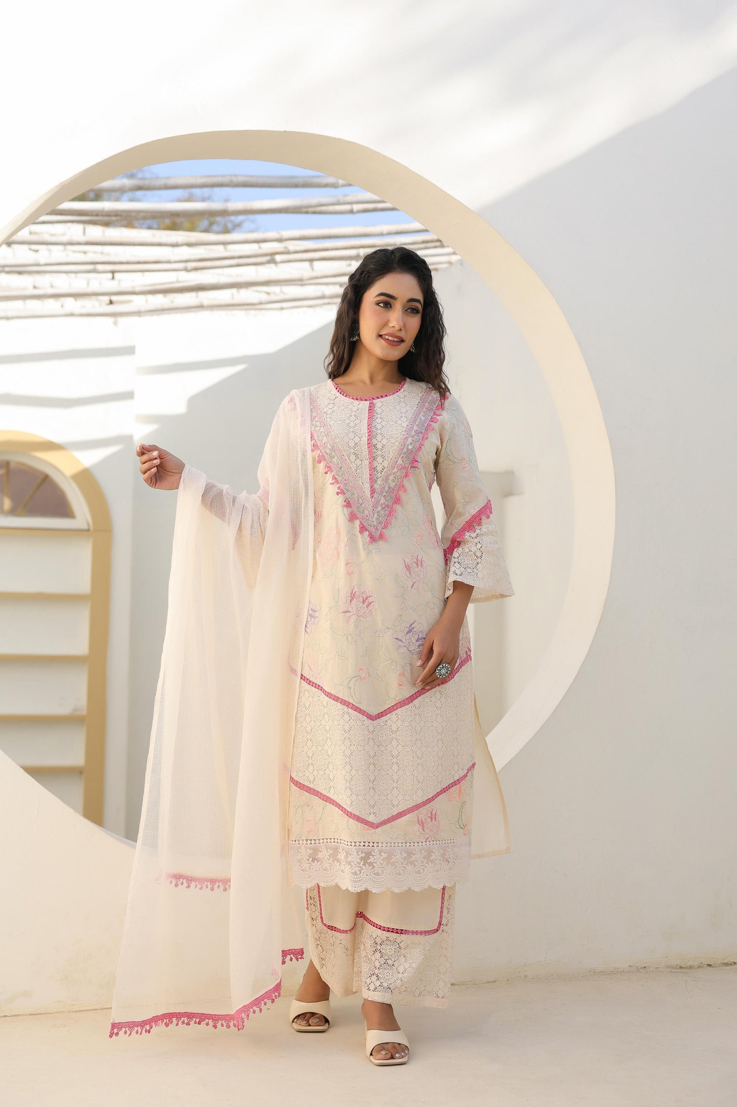 cotton net karachi style kurta pant duppata set