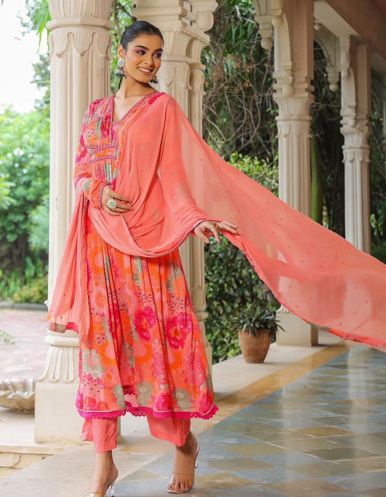 ANARKALI KURTA PANT & DUPPATA SET WITH INTRICATE EMBROIDERY HIGHLIGHTS