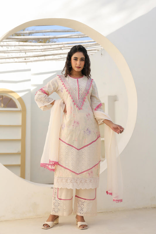 cotton net karachi style kurta pant duppata set