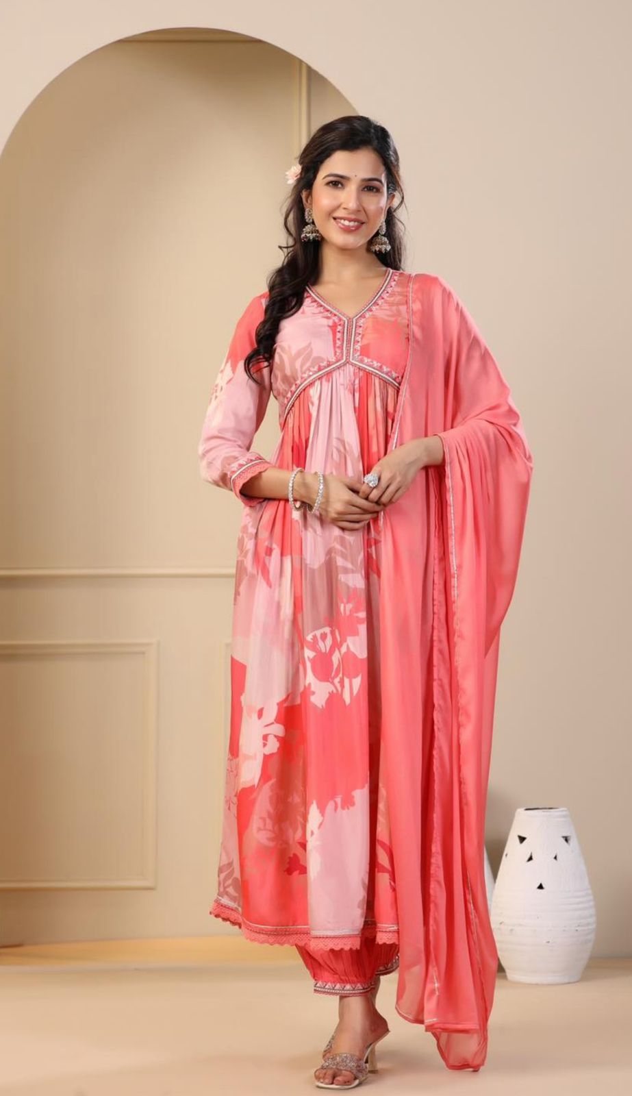 Afgani muslim style kurta pand duppata set with embroidery highlights