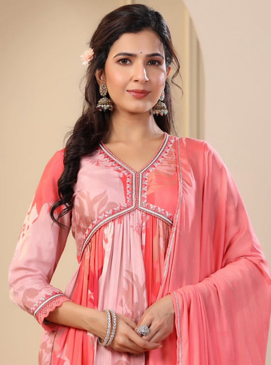 Afgani muslim style kurta pand duppata set with embroidery highlights