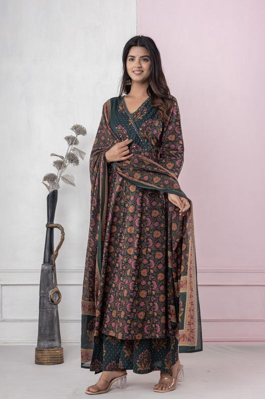 Pure cotton floral print kurta duppata set